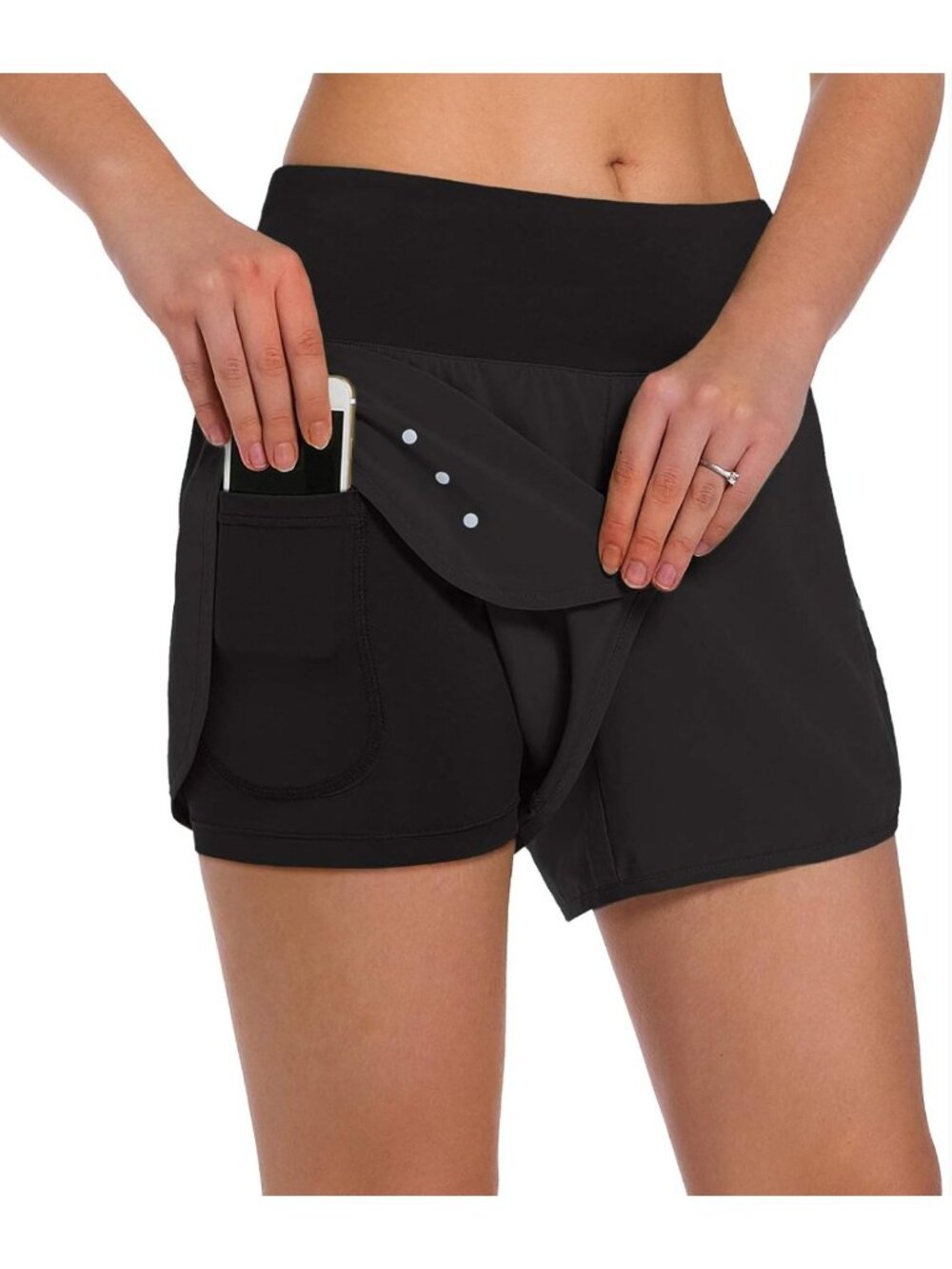 Ksmien Women's 2 in 1 Running Shorts with Liner Phone Pockets